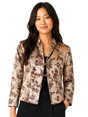 Kate Hill Champagne Floral Silk Brocade Blazer